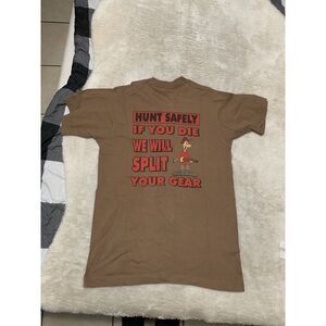 Vintage Fruit Of The Loom Mens Brown Hunting T Shirt Size Medium Made US Wyoming